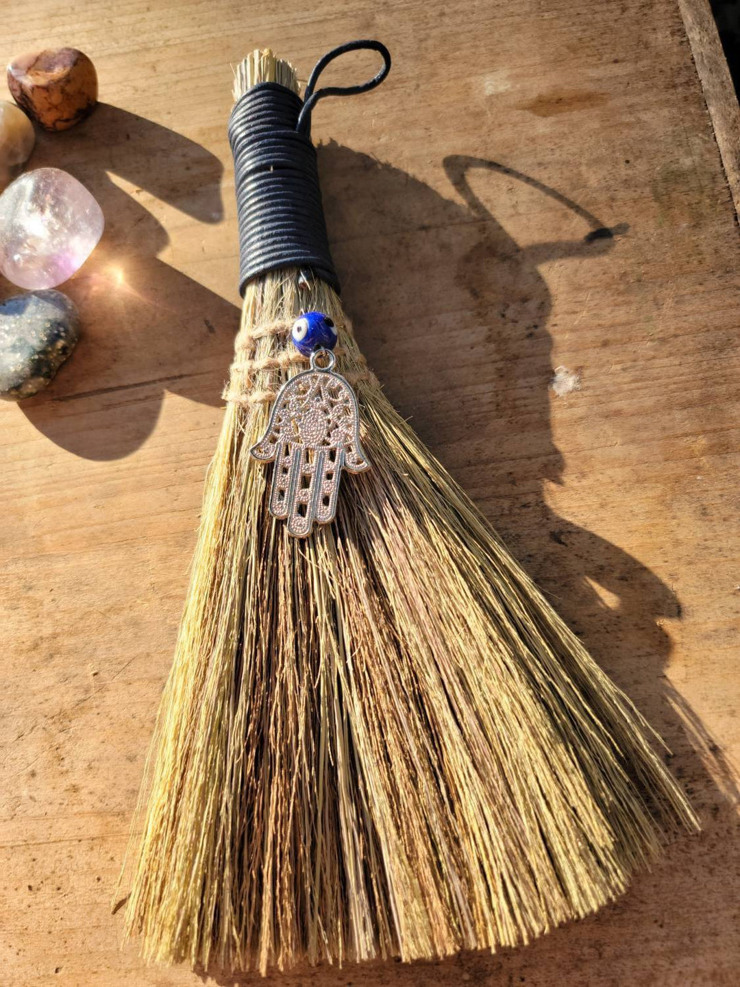 Broom with Fatima Hand, Sweep Away the Bad and Welcome the Glad with Our Magical Fatima Hand Broom! - SOUTHBAYSALTS