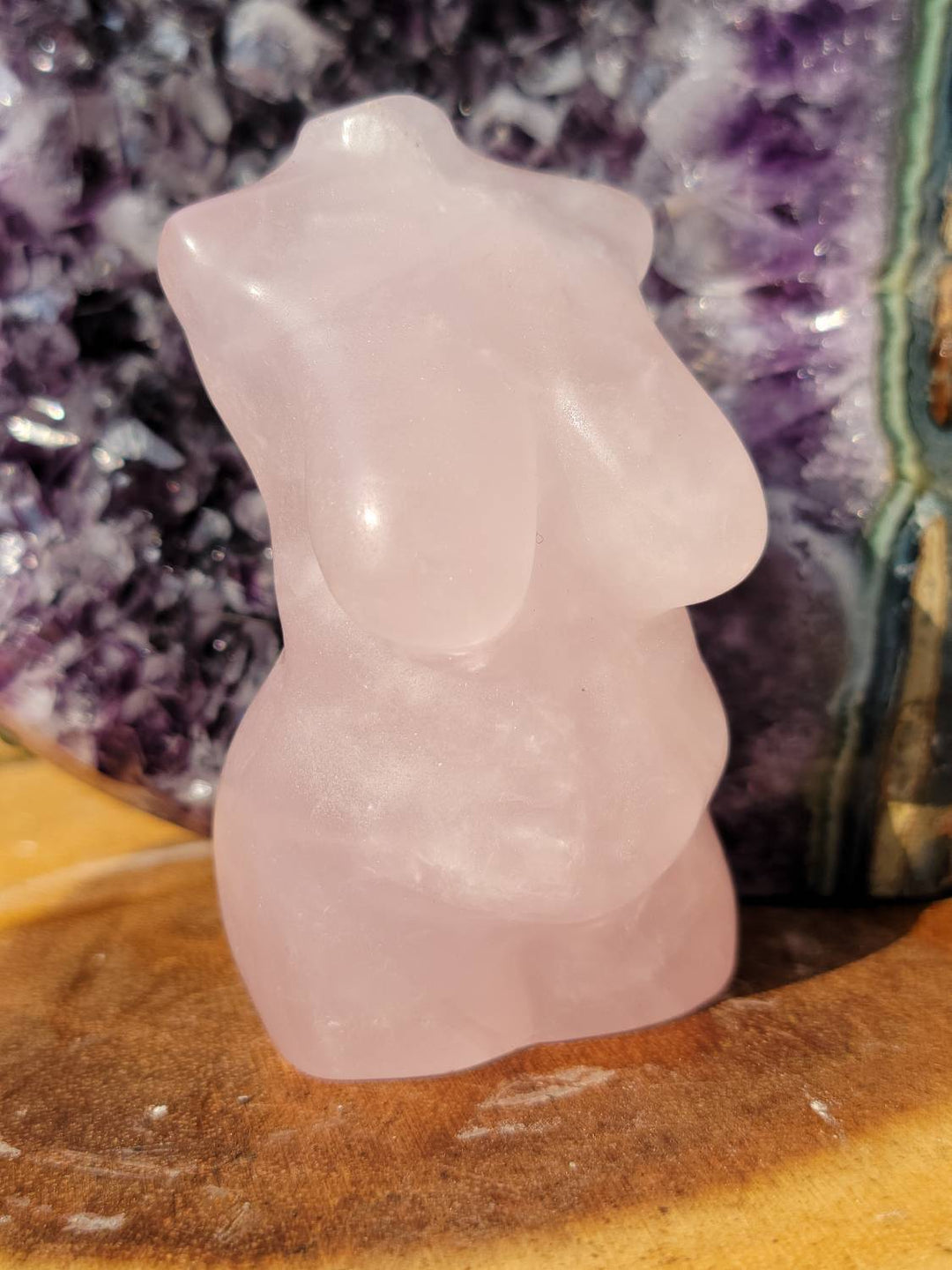 Hand Carved Rose Quartz Goddess, Hand Carved Rose Quartz Vuluptious Goddess and Goddess, Carved Female Torso - SOUTHBAYSALTS