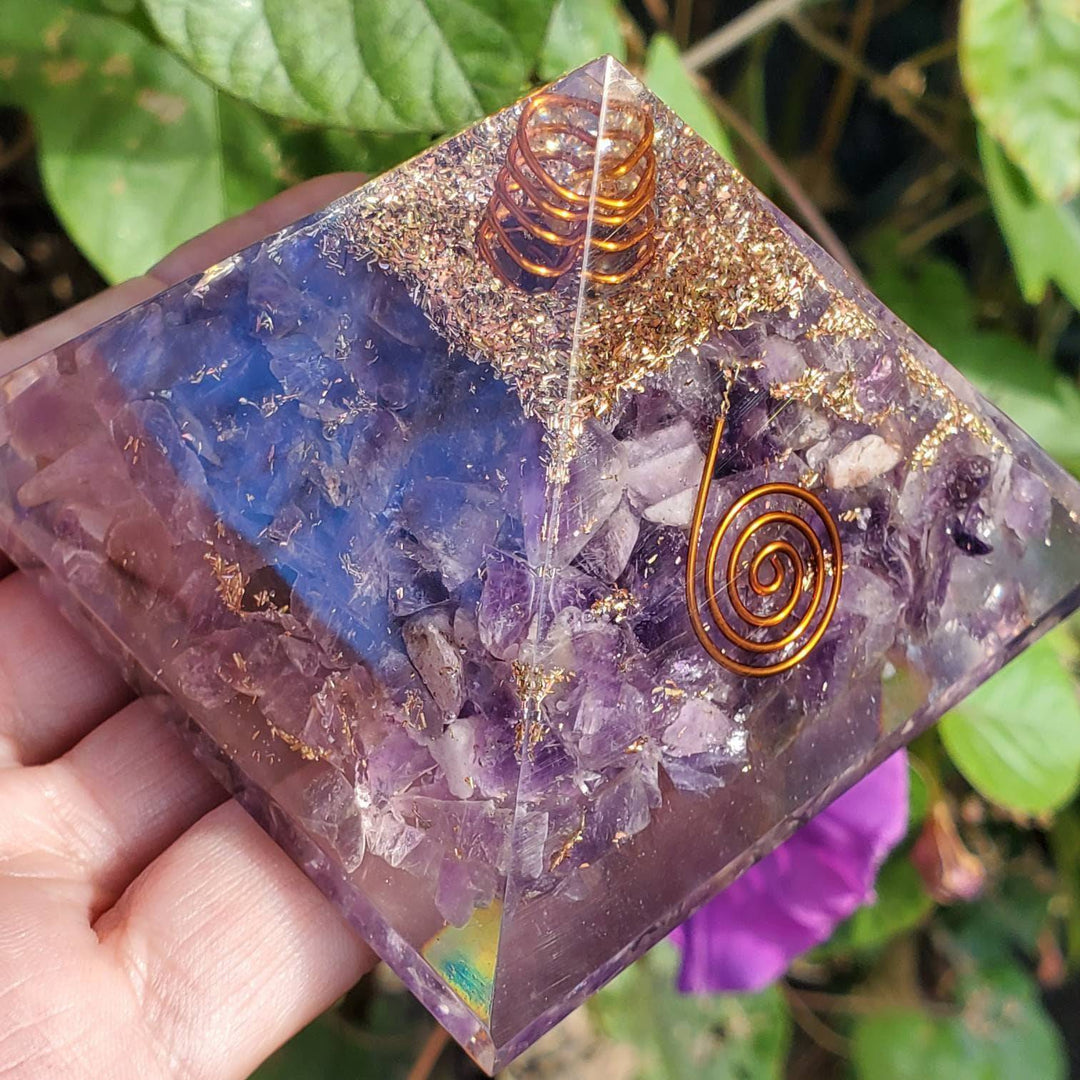 Large Orgonite Pyramids, 3" Amethyst Orgonite Pyramids—Your Personal Energy Guardian - SOUTHBAYSALTS