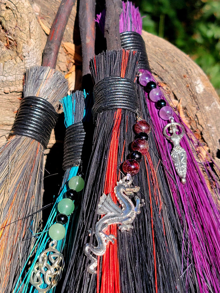 Besoms with Crystals and Charms, Whisk Away Woes: Choose Your Sacred Sweeper - SOUTHBAYSALTS 