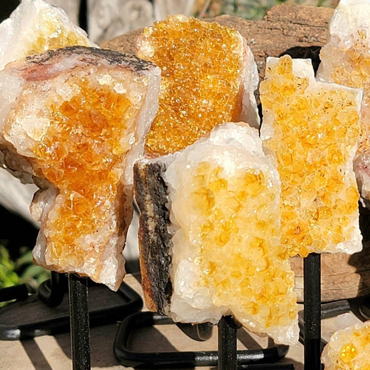 Raw Citrine Cluster on a metal stand, Stone of Abundance, Raw Citrine on a Stand, The Merchant Stone, Abundant Energy - SOUTHBAYSALTS 