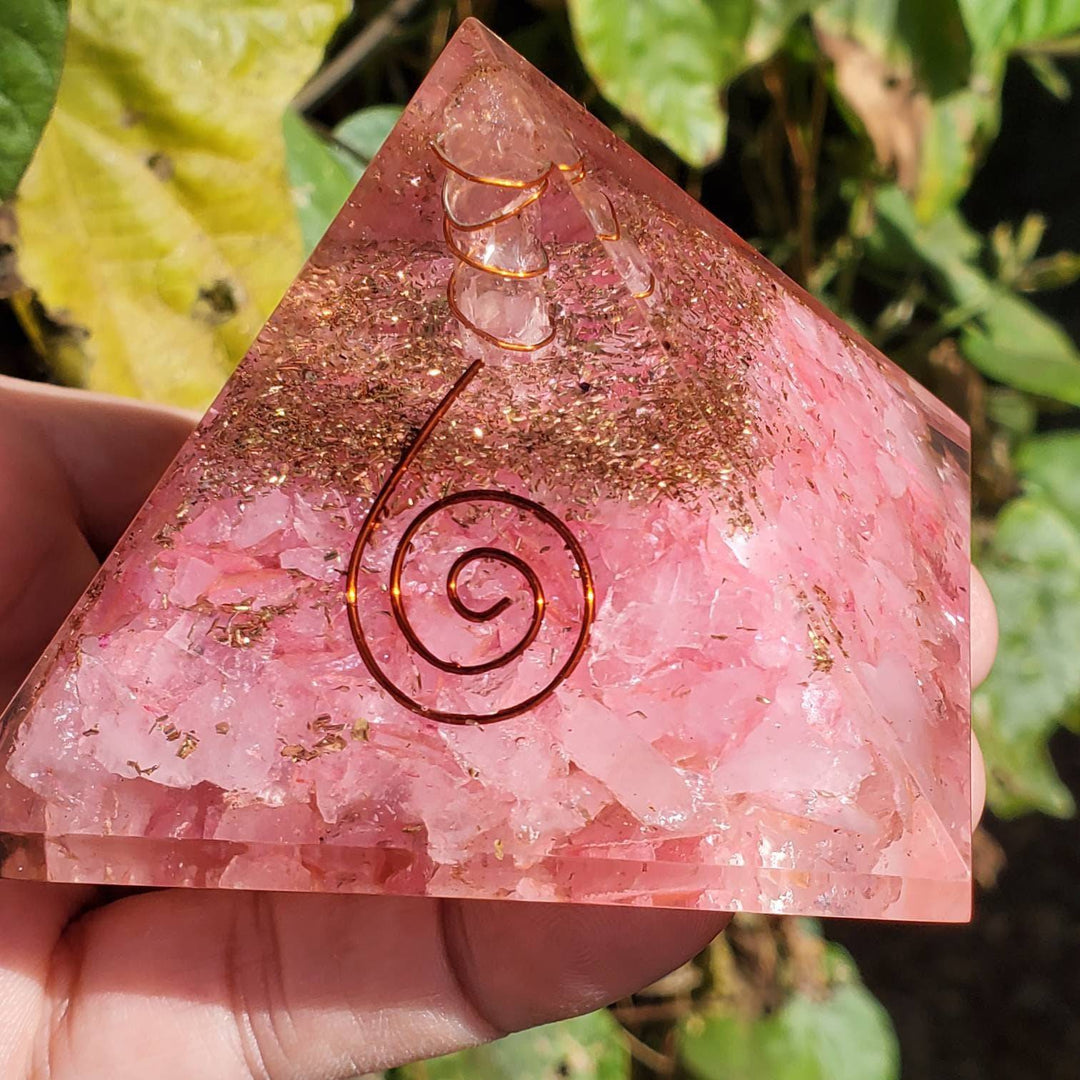 Large Orgonite Pyramid, Orgone Pyramid, Rose Quartz Orgone Pyramid - SOUTHBAYSALTS 