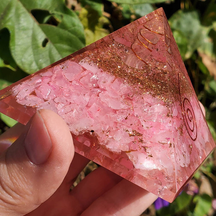 Large Orgonite Pyramid, Orgone Pyramid, Rose Quartz Orgone Pyramid - SOUTHBAYSALTS 