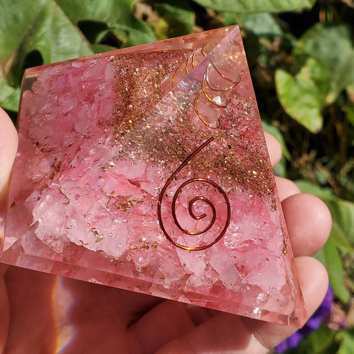 Large Orgonite Pyramid, Orgone Pyramid, Rose Quartz Orgone Pyramid - SOUTHBAYSALTS 