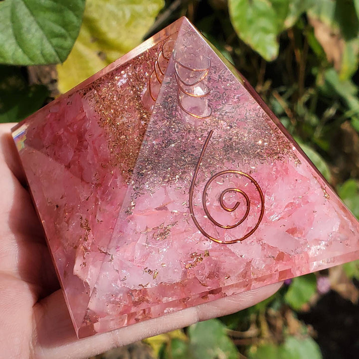 Large Orgonite Pyramid, Orgone Pyramid, Rose Quartz Orgone Pyramid - SOUTHBAYSALTS 