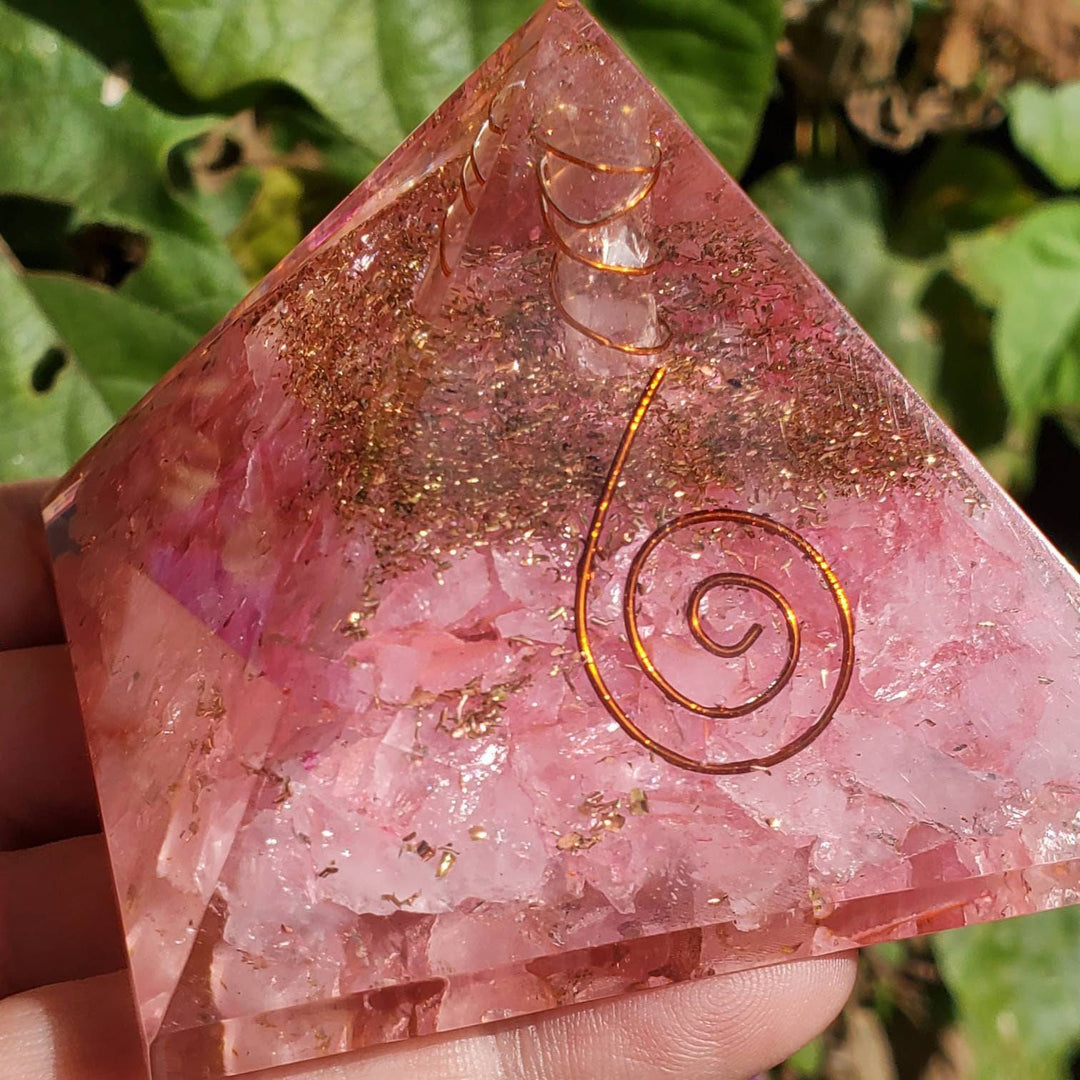 Large Orgonite Pyramid, Orgone Pyramid, Rose Quartz Orgone Pyramid - SOUTHBAYSALTS 