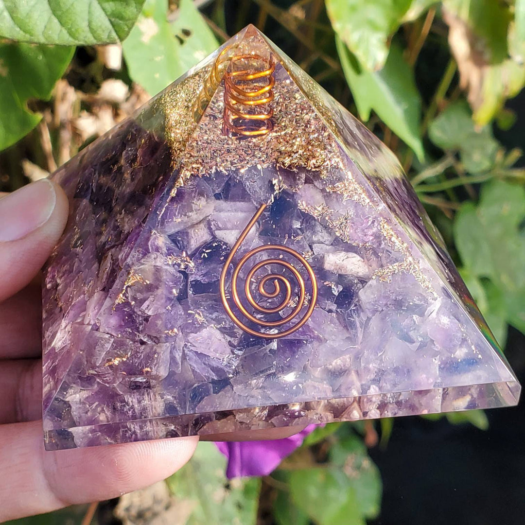 Large Orgonite Pyramids, 3" Amethyst Orgonite Pyramids—Your Personal Energy Guardian - SOUTHBAYSALTS 