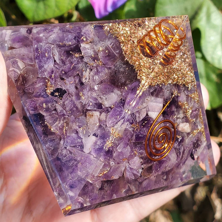 Large Orgonite Pyramids, 3" Amethyst Orgonite Pyramids—Your Personal Energy Guardian - SOUTHBAYSALTS 