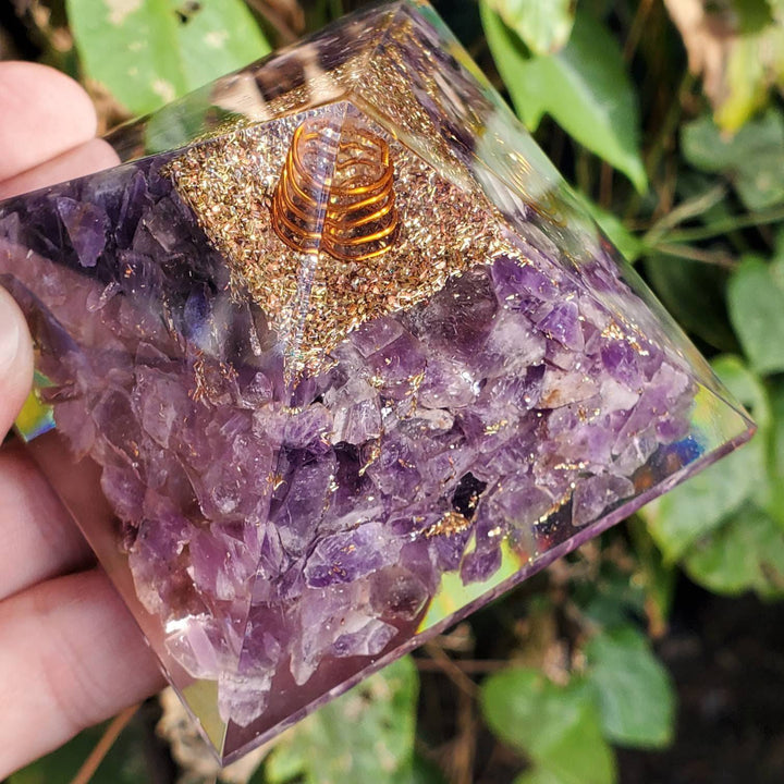 Large Orgonite Pyramids, 3" Amethyst Orgonite Pyramids—Your Personal Energy Guardian - SOUTHBAYSALTS 