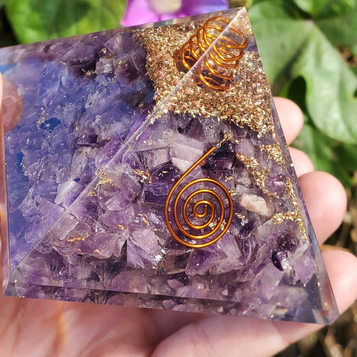 Large Orgonite Pyramids, 3" Amethyst Orgonite Pyramids—Your Personal Energy Guardian - SOUTHBAYSALTS 