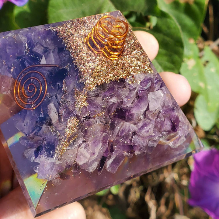 Large Orgonite Pyramids, 3" Amethyst Orgonite Pyramids—Your Personal Energy Guardian - SOUTHBAYSALTS 